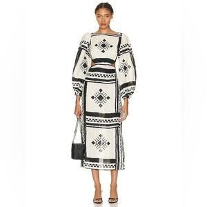 Johanna Ortiz Black White/ Ecru cutout Sachamama Ankle Dress 10
